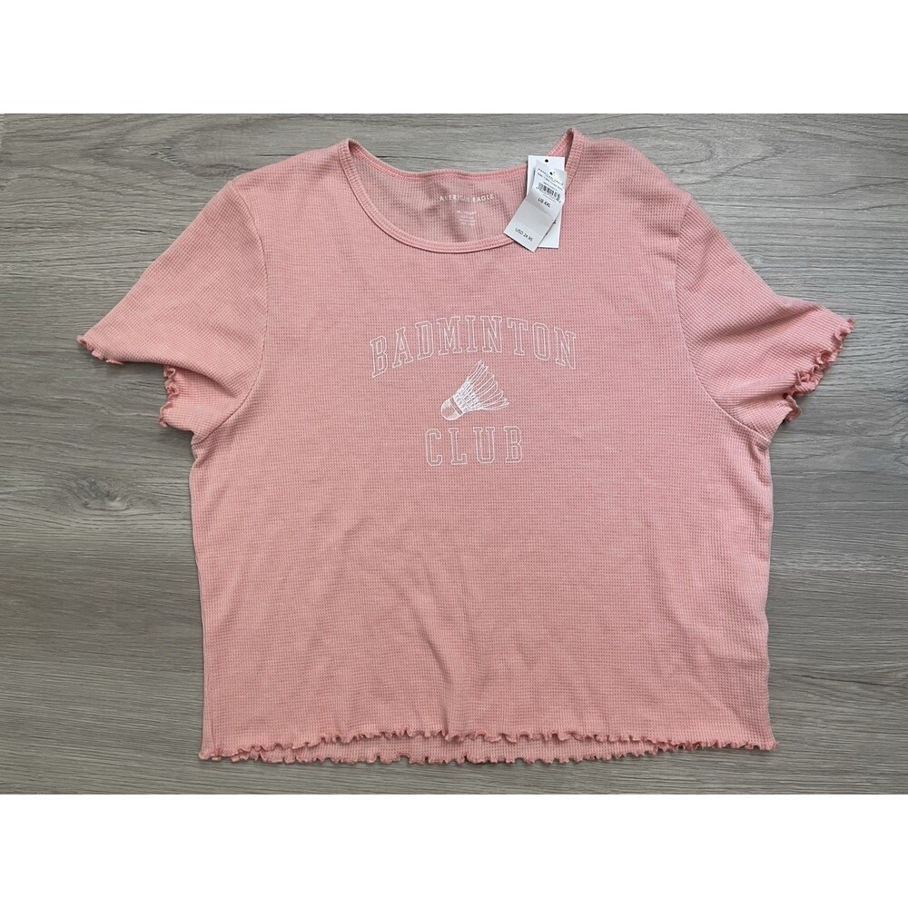 American Eagle soft Pink Badminton Club Graphic Thermal Crop Tee Team Club XL